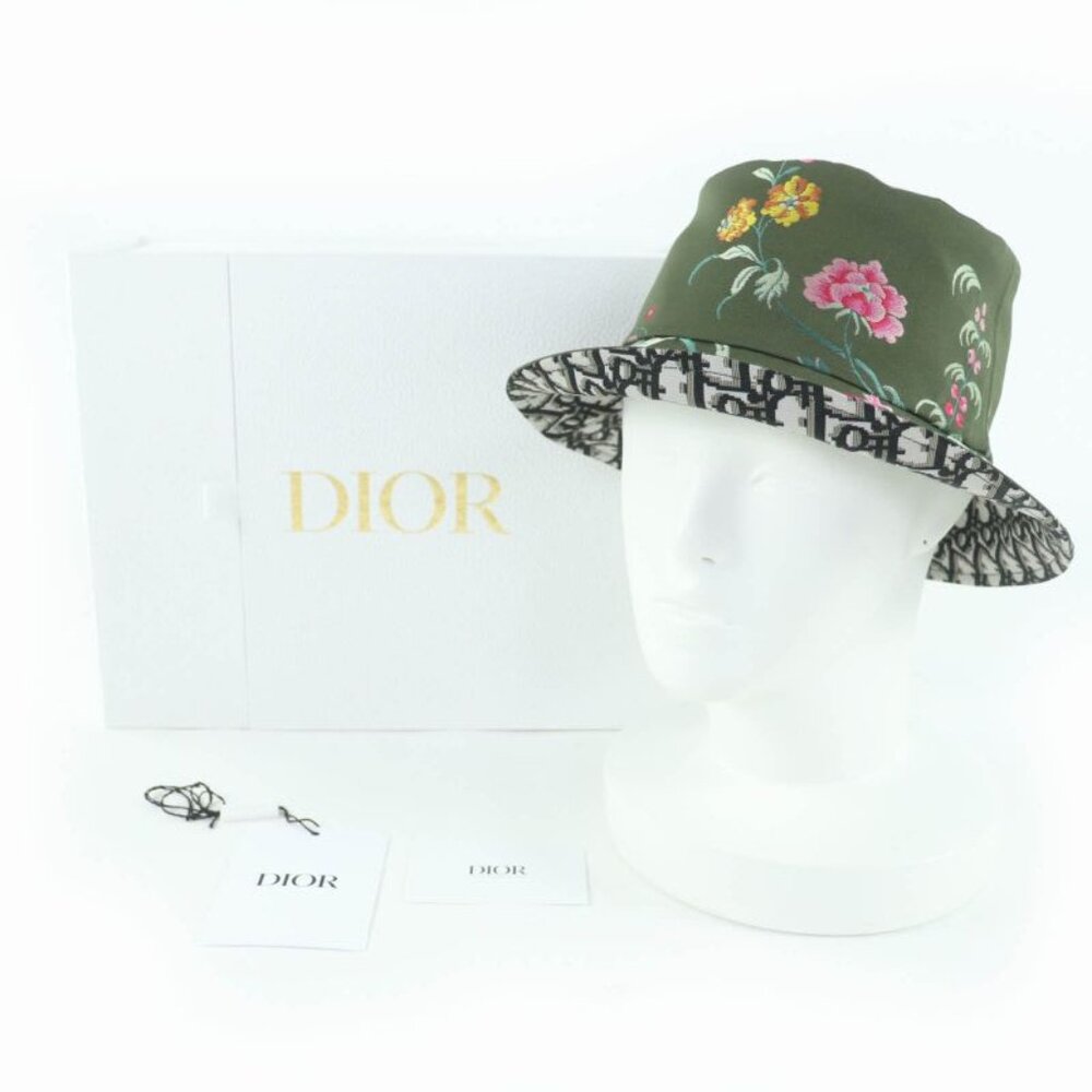 Christian Dior 32 Pfl923 I153 Teddy-D Oblique Reversible Bucket Hat Khaki 56 - Picture 2 of 10